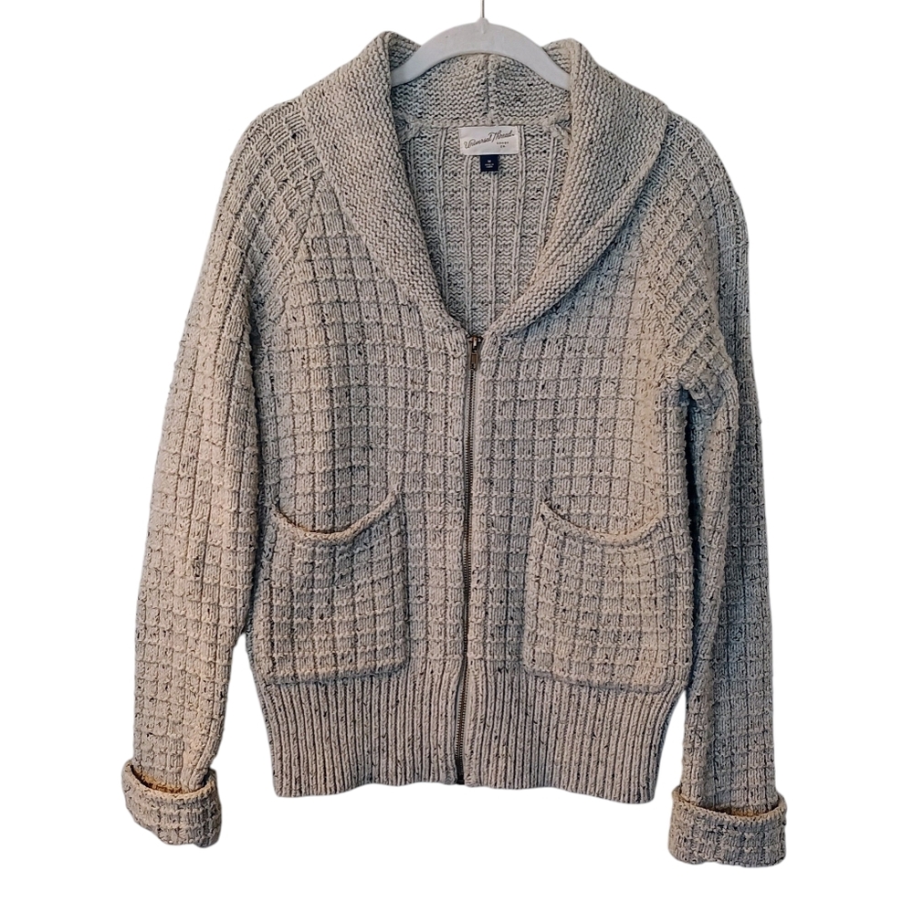 Women's Universal Thread Gray Grampa Professor Knit Full Zip Sweater Medium